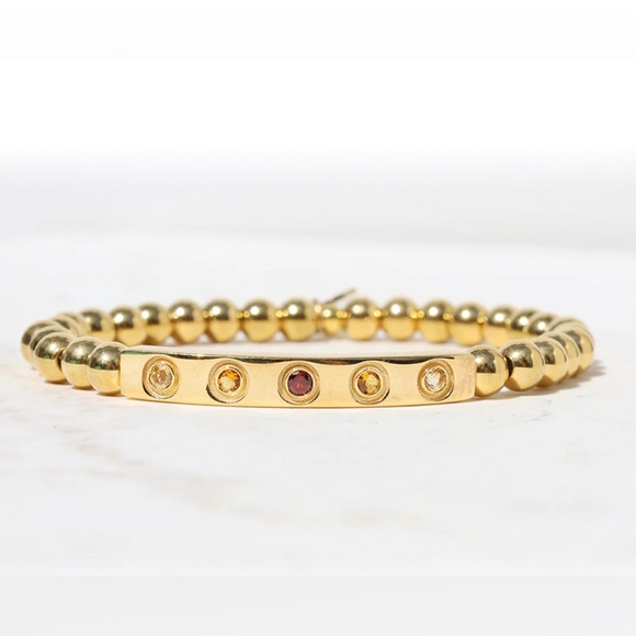 T. Jazelle Gold Milestone Bracelet Gold Filled Beads with Milestone Gem Bar New